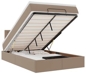 cappuccino műbőr ottomán ágy matracokkal &amp; LED-ek 120x190 cm