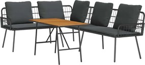 vidaXL Kerti Kanapé Szett 2 pcs Fekete polirattan