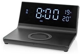 Nedis Nedis WCACQ20BK - Ébresztőóra LCD kijelzővel és vezeték nélküli töltővel 15W/230V fekete NE0549