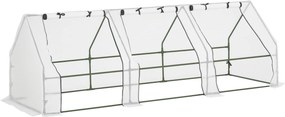 Outsunny Kültéri Kert Üvegház 270x90x90 cm Kerti Típus 3 Ablakkal Acél Vázú Terasz Üvegház Növénytermesztéshez Virágokhoz Paradicsomokhoz Fehér | Aoso