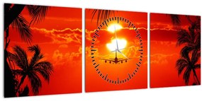Kép - naplemente repülőgéppel (órával) (90x30 cm)