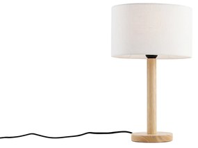 Asztali lámpa fa ovális vászonernyővel fehér 25 cm - Mels