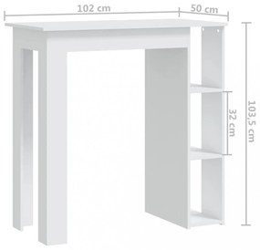 fehér szerelt fa bárasztal polccal 102 x 50 x 103,5 cm