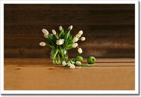 Poszterek keretben 60x40 Fehér tulipánok vázában