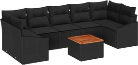vidaXL Kerti Kanapé Szett párnával 8 pcs Fekete polirattan