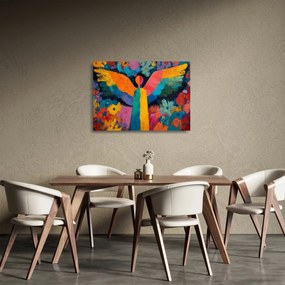 Üveg kép - Absztrakt angyal virágokkal (70x50 cm)