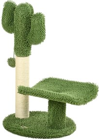 PawHut Kaktusz Formájú Macska Karomfa Kaparóval, Játék Gömbbel és Platformmal, Chipboard és Plüss Macska Torony, 35x31x55.5 cm, Zöld és Fehér | Aosom