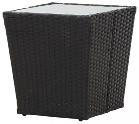 fekete polyrattan és edzett üveg teázóasztal 41,5x41,5x43 cm
