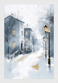 Poszter Keret Fa Tájkép Város Házak Utca Lámpák Kék 40x60