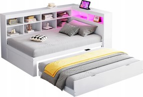 Kanapé alvás funkcióval Gyerekágy 90*200 kihúzható ágy Usb Led Fehér