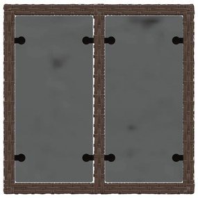 barna polyrattan üveglapos kerti asztal 55 x 55 x 37 cm