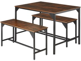 tectake 404340 bolton asztal és pad készlet 2+1 - ipari sötét fa, rusztikus