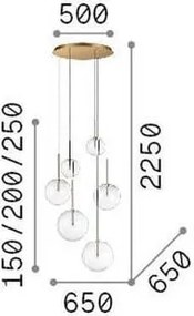 IDEAL LUX EQUINOXE SP6 OTTONE 317243 sárgaréz függőlámpa – prémium olasz design lebegő üveggömbökkel