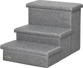 PawHut Háromlépcsős Kiskedvenc Lépcső Csigakupakkal és Tároló Hellyel 63.5x42.5x40.5 cm Szürke | Aosom
