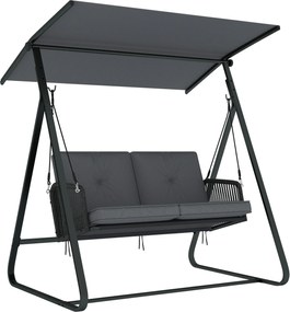 Outsunny 2 személyes rattan Hollywood-hinta állítható napellenzővel és puha párnákkal, A-tartó — Teherbírás 240 kg — 150 x 128 x 168 cm — Sötétszürke