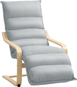 HOMCOM Relaxációs Fotel, párnázott Lounge Szék állítható Lábpihentetővel, Velúrszerű Kárpitozás a Nappaliba, Ringató Szék Karfával, Olvasószék Világos