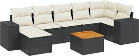 vidaXL 8 részes fekete polyrattan kerti ülőgarnitúra párnákkal