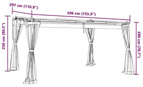 krémszínű acél pavilon hálós oldalakkal 4 x 3 m