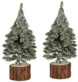 Karácsonyi dekoráció Fa egy tuskón, 19 cm, fagyos,2 db-os szett