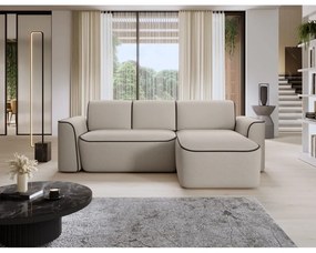 Bézs buklé sarokkanapé (jobb oldali-heverő résszel) Ume – ELTAP