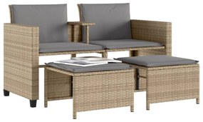 2 személyes bézs polyrattan kerti kanapé asztallal/székkel