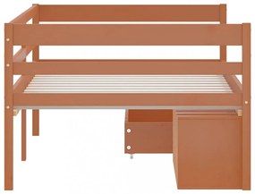 mézbarna fenyőfa ágykeret fiókokkal és szekrénnyel 90 x 200 cm