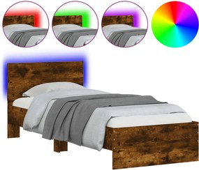 vidaXL füstös tölgy színű ágykeret fejtámlával és LED-ekkel 90x200 cm