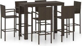 vidaXL 7 részes barna polyrattan kültéri bárszett kartámasszal