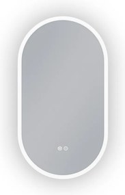 Erga Demi, ovális LED tükör 50x90cm, 3 fényszín, elülső világítás, páramentes fűtőpárna, ERG-V01-DEMI-5090-CL