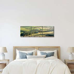 Kép - Fa polc tájképi elemekkel (órával) (90x30 cm)