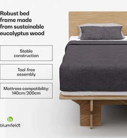Blumfeldt NordicAura Double kétszemélyes ágykeret, 140 cm x 200 cm, robusztus, szerszámmentes, eukaliptuszfa, polcok