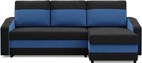Hewlet sarokkanapé, 2 ágyneműtartóval, szövet anyag, univerzális oldal, hab töltet, fekete - kék