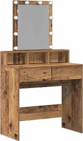 vidaXL Sminktükör fiókkal polcokkal Öreg fa 80 x 41 x 144,5 cm Faanyag