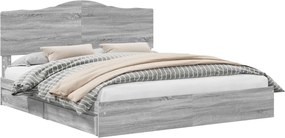 vidaXL Tárolós Ágy fejtámlával Szürke Sonoma 200 x 200 cm Faanyag