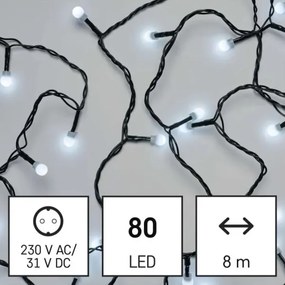 LED kültéri karácsonyi fényfüzér 80 LED / 8 funkció 13 m hideg fehér IP44