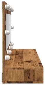 antik fa tükrös szekrény LED-ekkel 90x31,5x62 cm