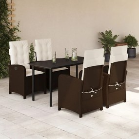5 részes barna polyrattan kerti étkezőgarnitúra párnákkal