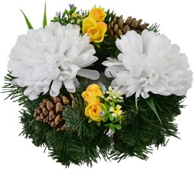 Halottak napi koszorú Fehér krizantémok, 20 cm