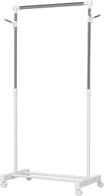 HOMCOM Standard Ruhafogó Állítható Magasságú Rúddal és Alsó Polccal Kerekeken Rozsdamentes Acél Cső 68.5x42x87-145 cm Fehér Ezüst | Aosom