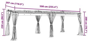 tópszínű acél pavilon hálós oldalakkal 6 x 3 m