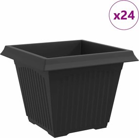 vidaXL Négyzet Virágcserép 24 pcs Fekete 43 x 43 x 33,5 cm Műanyag