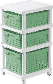 Kosáros Könyvespolc Fürdőszoba polc kerekekkel Kosarak Fehér Zöld 36x31x66cm