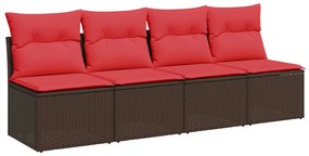 vidaXL 4 személyes barna polyrattan kerti kanapé párnákkal