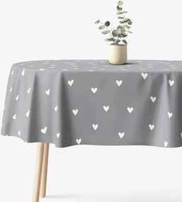 Goldea ovális pamut terítő - szívecskék, szürke alapon 120 x 180 cm