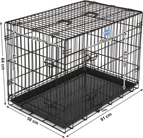 Kutyaketrec, kutyabox két ajtóval L, fekete 92x57x64cm