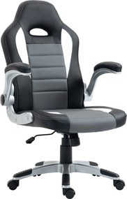 HOMCOM Irodai Szék – Állítható Forgószék Összecsukható Kartámlával, 5 Kerekével és Ringató Funkcióval, Terhelhetőség: 120 kg, 65x69x112-122 cm, Szürke