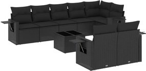 vidaXL 9 részes fekete polyrattan kerti ülőgarnitúra párnákkal
