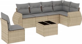 vidaXL 7 részes bézs polyrattan kerti ülőgarnitúra párnákkal