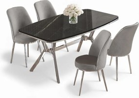 Lena étkezőgarnitúra, fekete márvány-króm, 160 cm – TR240CHR2874