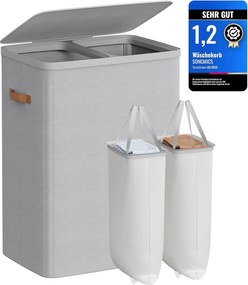SONGMICS szennyestartó kosár 170 L, 56 × 40 × 75 cm, szürke